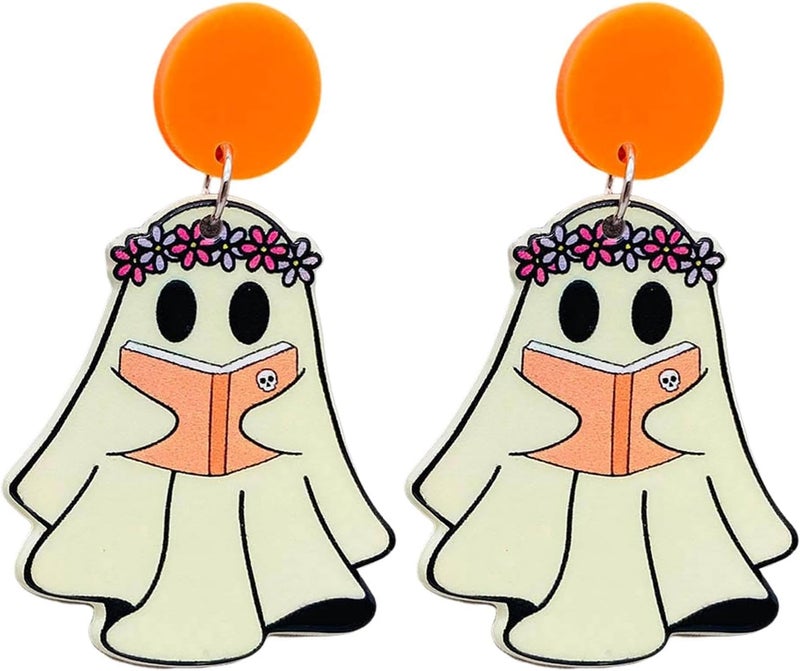 Colorful Halloween Resin Acrylic Dangle Earrings Cute Pumpkin Ghost Cat Bat Eye Spider Earrings for Women Girls Jewelry